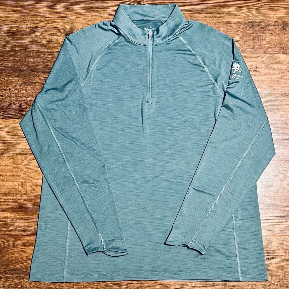 Puma Women's Size XL Golf Adriatic Green Pullover Stretch Shirt You-V 1/4 Q Zip